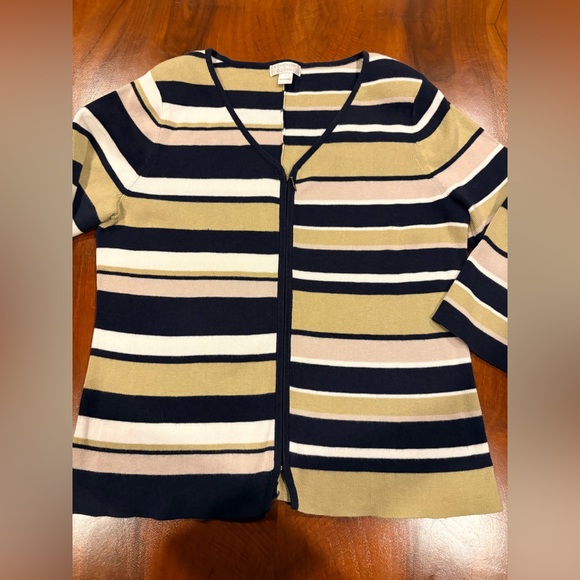 Christopher & Banks Striped Cardigan - Navy, Olive, Cream - Picture 2 of 7